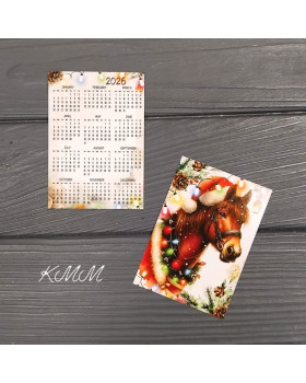 Листівка 2026 Календар Кінь у шапці 100х70мм-1шт