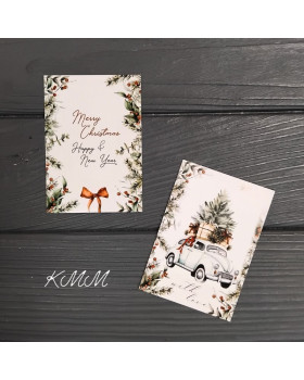  Листівка Merry Christmas and Happy New Year ( автомобіль) 100х70мм - 1шт