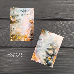 Открытка Merry Christmas and Happy New Year (нежные цвета)100х70мм - 1шт