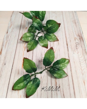 Листя троянди на гілочці з коричневим краєм маленьке (5,5 см х 3 см) – 1 шт.