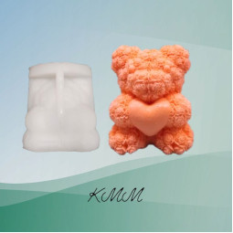 Силіконова форма люкс 3D Ведмедик у трояндах із серцем