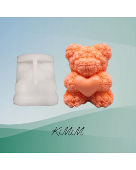 Силіконова форма люкс 3D Ведмедик у трояндах із серцем