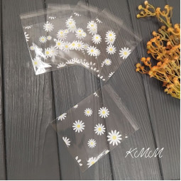 Пакет прозрачный "Ромашка" с клейкой лентой 100х100мм - 1 шт. 