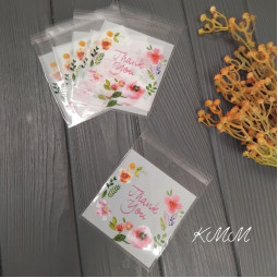 Пакет прозорий "Thank you" (Дякую) з клійкою стрічкою 100х100мм - 1шт.