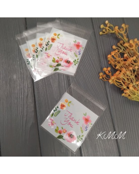 Пакет прозорий "Thank you" (Дякую) з клійкою стрічкою 100х100мм - 1шт.