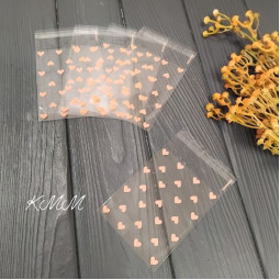 Пакет прозорий "Серце рожеве" з клійкою стрічкою 80х100мм - 1шт.