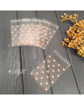 Пакет прозорий "Серце рожеве" з клійкою стрічкою 80х100мм - 1шт.