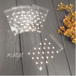 Пакет прозорий "Серце біле" з клійкою стрічкою 80х100мм - 1шт.