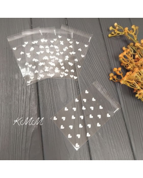 Пакет прозрачный "Сердце белое" с клейкой лентой 80х100мм - 1 шт. 