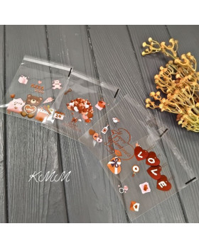 Пакет прозрачный "День Святого Валентина" с клейкой лентой 100х100мм - 4 шт.