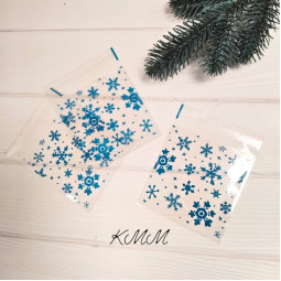 Пакет прозорий "Сніжинки Блакитні" з клійкою стрічкою 100х100мм - 1шт.