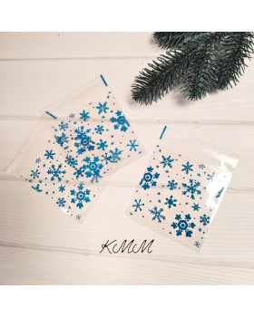 Пакет прозорий "Сніжинки Блакитні" з клійкою стрічкою 100х100мм - 1шт.