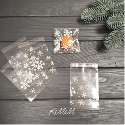 Пакет прозорий "Сніжинки" з клійкою стрічкою 80х100мм - 1шт.