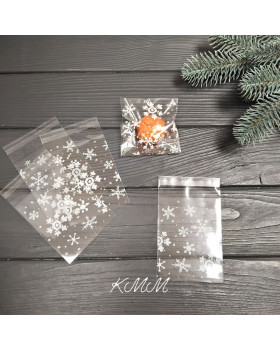 Пакет прозорий "Сніжинки" з клійкою стрічкою 80х100мм - 1шт.