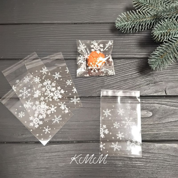 Пакет прозорий "Сніжинки" з клійкою стрічкою 80х100мм - 1шт.