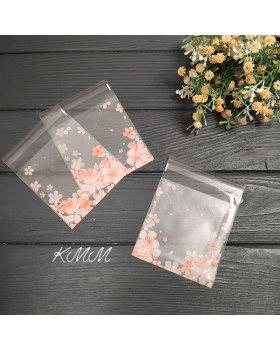 Пакет прозорий матовий "Квіти" з клійкою стрічкою 100х100мм - 1шт.
