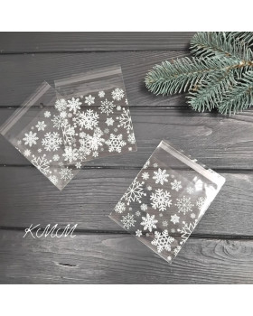 Пакет прозрачный "Снежинки" с клейкой лентой 100х100мм - 1 шт. 