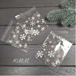 Пакет прозорий "Сніжинки 2" з клійкою стрічкою 100х100мм - 1шт.
