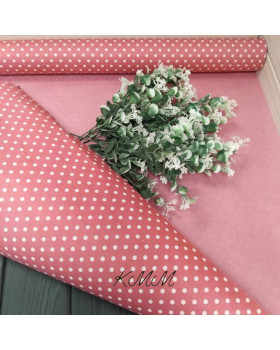 Папір пакувальний Горох білий на рожевому ширина 70см - 1м Папір пакувальний Горох білий на рожевому ширина 70см - 1м