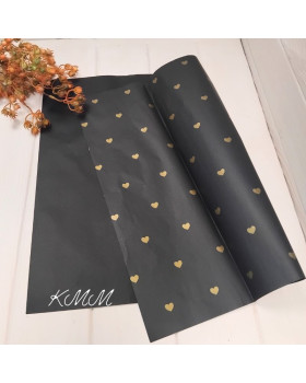 Папір тишью Золотий горох на чорному 50см * 35см - 1шт.