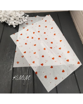 Папір тишью Серце червоне на білому 50см * 35см - 1шт.