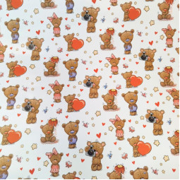 Бумага упаковочная Мишка с сердечками ширина 50см -1м-foto2