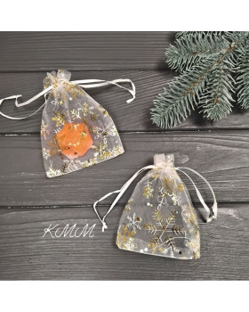 Мешочек из органзы Снежинка Золото 120ммх90мм - 1шт.