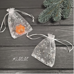 Мішечок з органзи Сніжинка Срібло 120ммх90мм - 1шт.