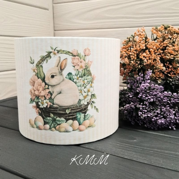 Капелюшна коробка Біла з кроликом у кошику - 16см / 14см