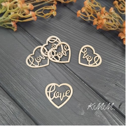 Серце LOVE дерев'яне 40ммх35мм - 5шт.