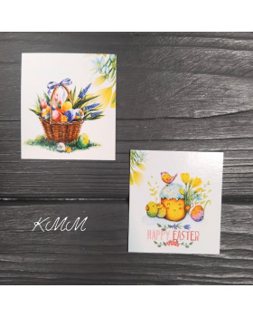 Листівка бірка Happy Easter Кошик 50х45мм (5шт)