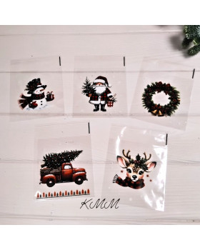 Пакет прозрачный "Новогодний" с клейкой лентой 100х100мм - 5 шт. 