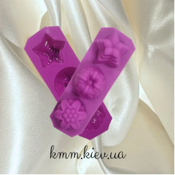 Силиконовая форма планшет Кекс, цветок и звезда ( планшет 3шт)