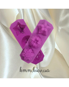 Силиконовая форма планшет Кекс, цветок и звезда ( планшет 3шт)