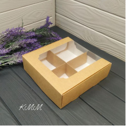 Коробка с панорамным окном Крафт с ложементом на 4 ячейки 200х200х60мм-foto4