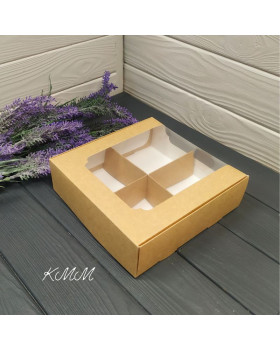 Коробка с панорамным окном Крафт с ложементом на 4 ячейки 200х200х60мм-foto4