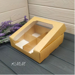 Коробка с панорамным окном Крафт с ложементом на 4 ячейки 200х200х60мм-foto2