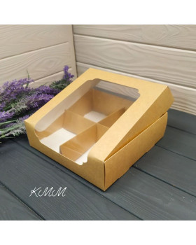 Коробка с панорамным окном Крафт с ложементом на 4 ячейки 200х200х60мм-foto2