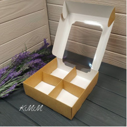 Коробка с панорамным окном Крафт с ложементом на 4 ячейки 200х200х60мм-foto3