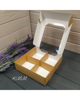 Коробка с панорамным окном Крафт с ложементом на 4 ячейки 200х200х60мм-foto3