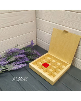 Коробка під цукерки Крафт з ложементом на 16 осередків 185х185х30мм