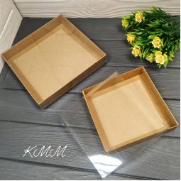 Коробка с прозрачной крышкой - 15см/15см/3,5см - Крафт-foto2