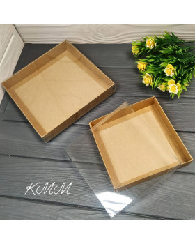 Коробка з прозорою кришкою - 15см/15см/3,5см - Крафт-foto2