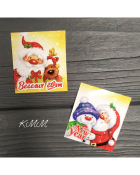 Листівка бірка Дід Мороз та сніговик 50х45мм (5шт.)