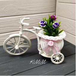 Кашпо Велосипед Ровер з великим колесом та рожевою стрічкою